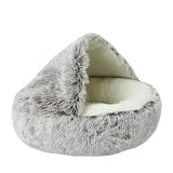 2 In 1 Round Donut Plush Dog and Cat Warm Bed House-Wiggleez-Coffe Short Plush-16 In-Wiggleez