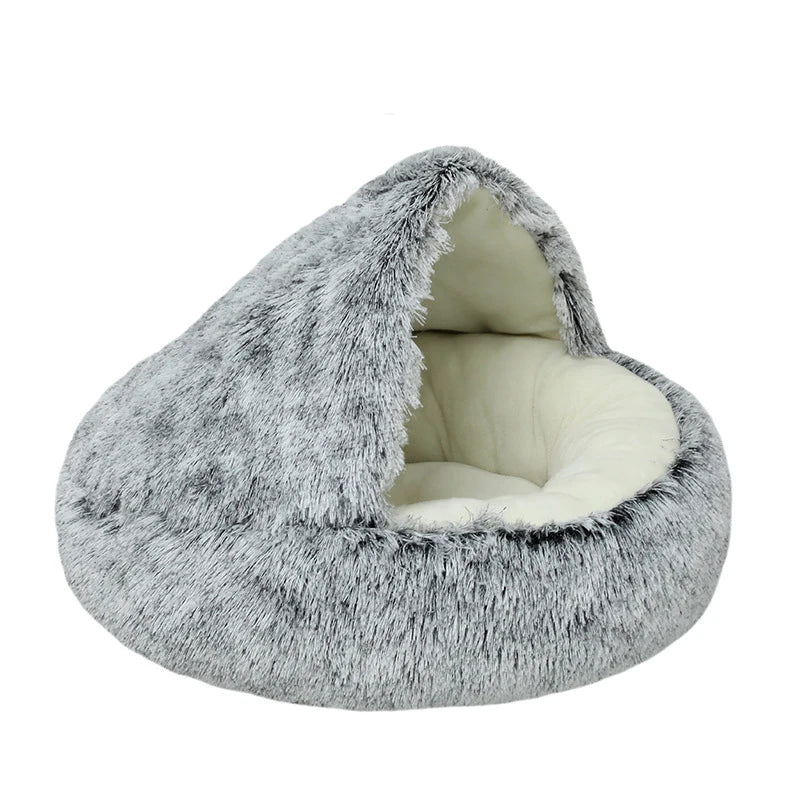 2 In 1 Round Donut Plush Dog and Cat Warm Bed House-Wiggleez-Gray Short Plush-16 In-Wiggleez