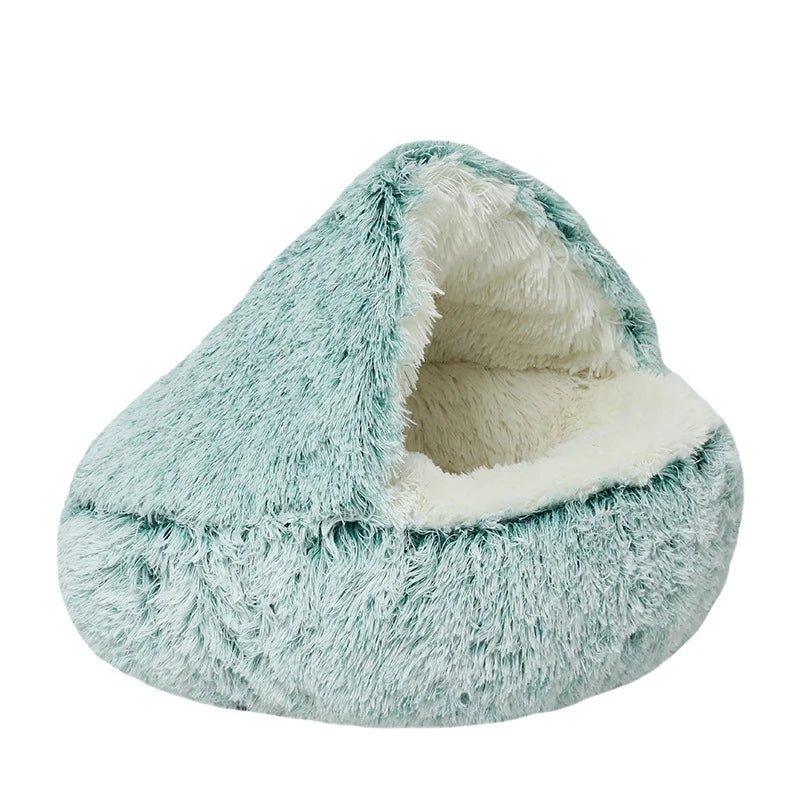 2 In 1 Round Donut Plush Dog and Cat Warm Bed House-Wiggleez-Green Long Plush-16 In-Wiggleez