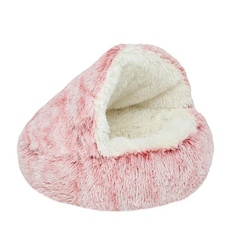 2 In 1 Round Donut Plush Dog and Cat Warm Bed House-Wiggleez-Pink Long Plush-16 In-Wiggleez