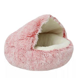 2 In 1 Round Donut Plush Dog and Cat Warm Bed House-Wiggleez-Pink Short Plush-16 In-Wiggleez