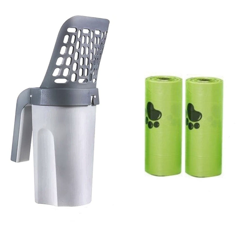 2 in 1 Cat Litter Shovel Scoop-Wiggleez-Grey + 2 Rolls-Wiggleez