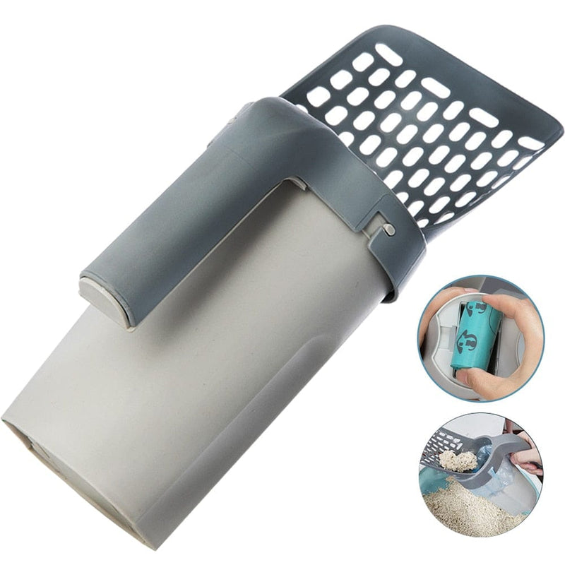 2 in 1 Cat Litter Shovel Scoop-Wiggleez-Grey + 2 Rolls-Wiggleez