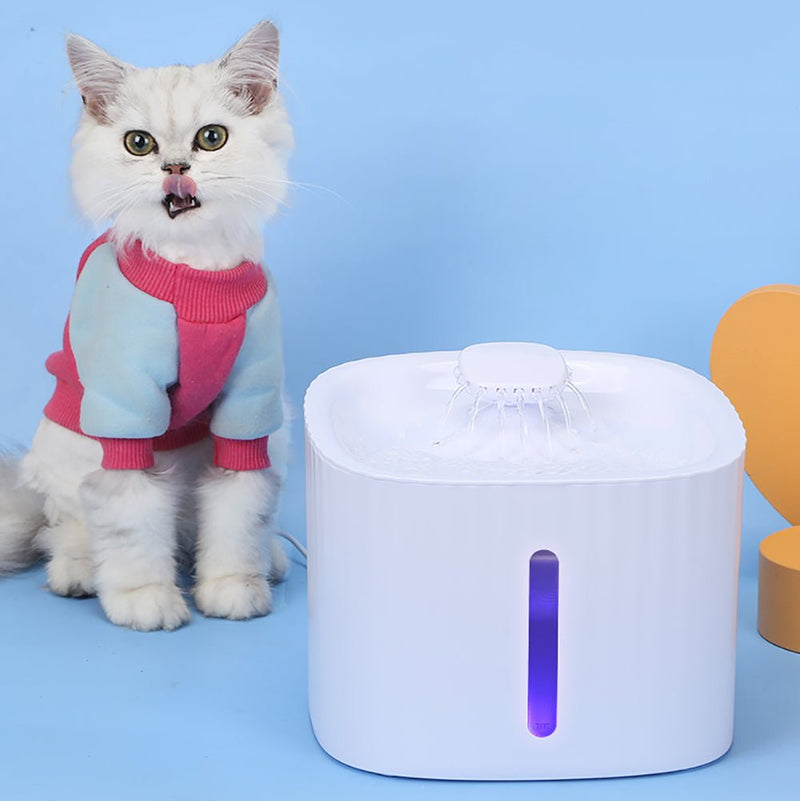 3L USB Pet Cat Automatic Smart Drinker Water Fountain With LED Light-Wiggleez-White With Lamp-Wiggleez