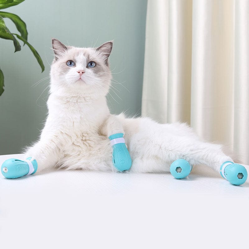 Adjustable Anti-Scratch Shoes for Cats-Wiggleez-Blue-Wiggleez