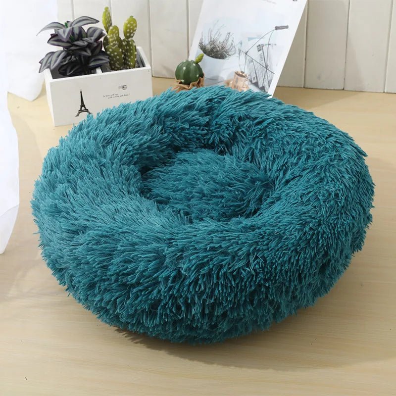 Anti Anxiety Warm Cozy Dog Calming Round Donut Bed-Wiggleez-White-M- 20 in-Wiggleez