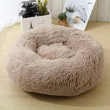 Anti Anxiety Warm Cozy Dog Calming Round Donut Bed-Wiggleez-White-M- 20 in-Wiggleez