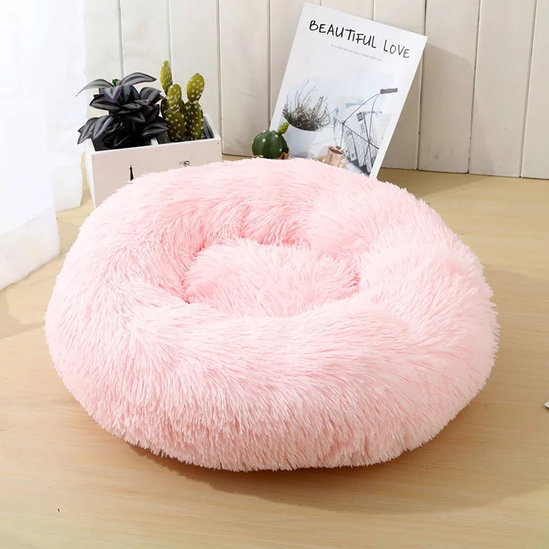 Anti Anxiety Warm Cozy Dog Calming Round Donut Bed-Wiggleez-White-M- 20 in-Wiggleez