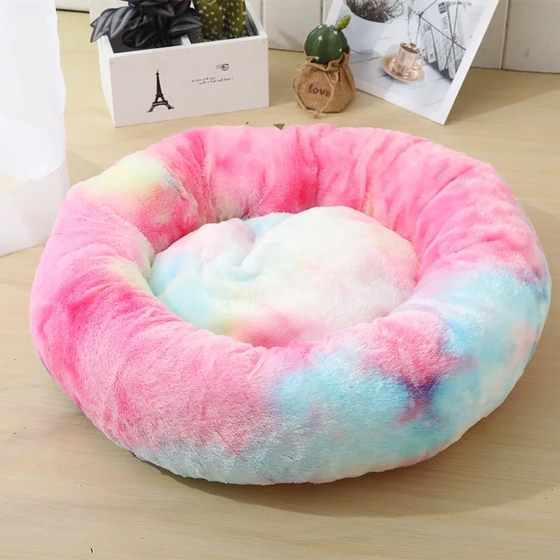 Anti Anxiety Warm Cozy Dog Calming Round Donut Bed-Wiggleez-White-M- 20 in-Wiggleez