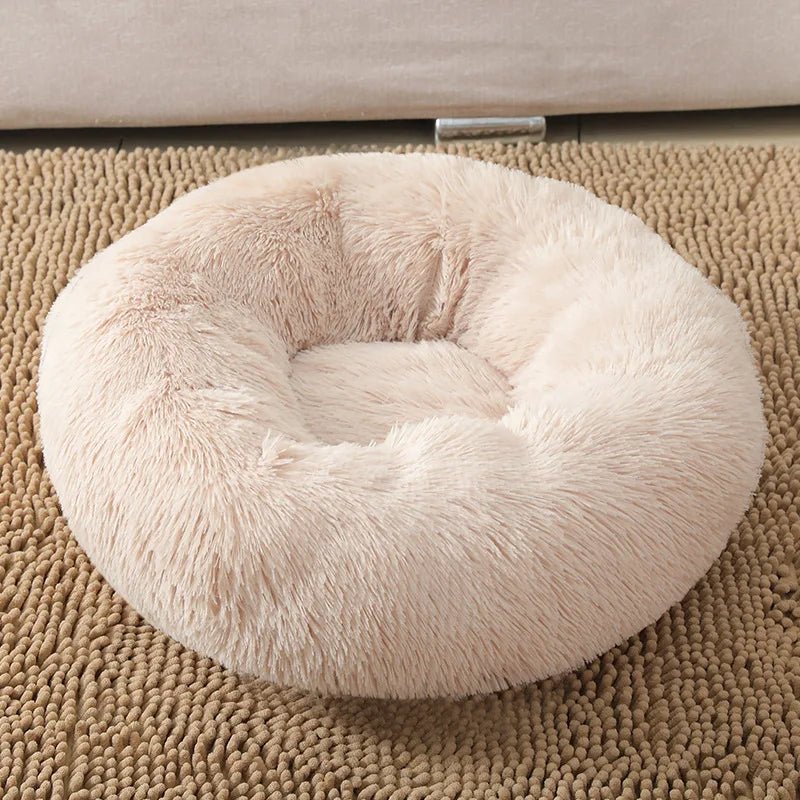 Anti Anxiety Warm Cozy Dog Calming Round Donut Bed-Wiggleez-White-M- 20 in-Wiggleez