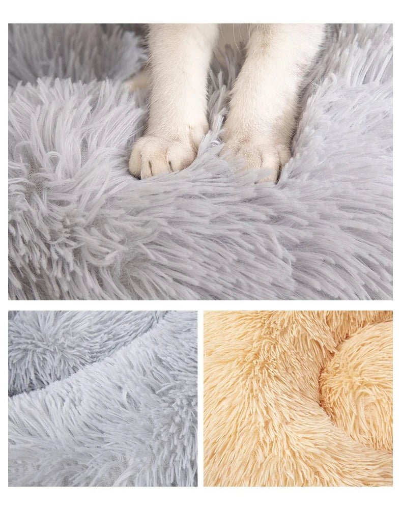 Anti Anxiety Warm Cozy Dog Calming Round Donut Bed-Wiggleez-White-M- 20 in-Wiggleez