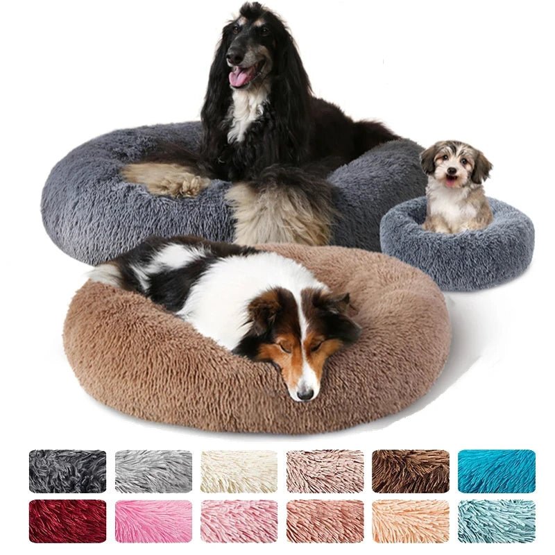 Anti Anxiety Warm Cozy Dog Calming Round Donut Bed-Wiggleez-White-M- 20 in-Wiggleez