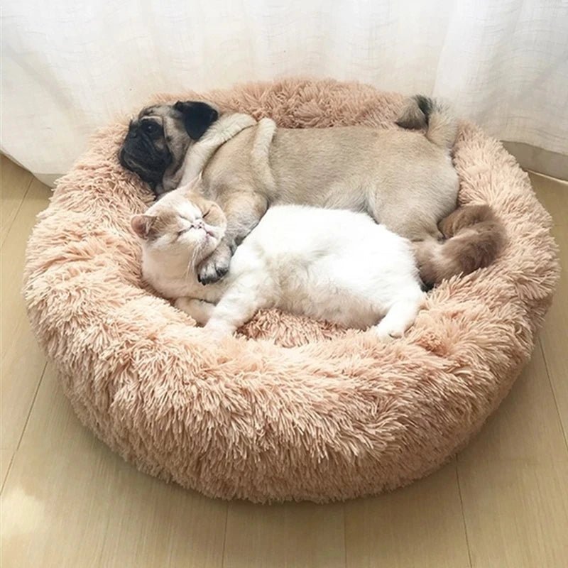 Anti Anxiety Warm Cozy Dog Calming Round Donut Bed-Wiggleez-White-M- 20 in-Wiggleez