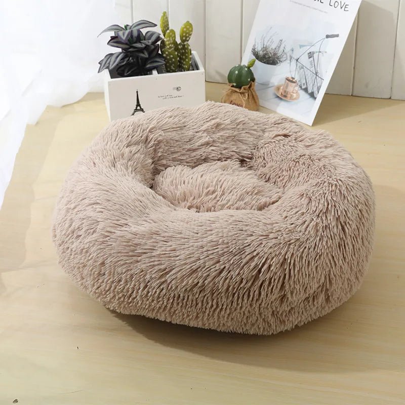 Anti Anxiety Warm Cozy Dog Calming Round Donut Bed-Wiggleez-White-M- 20 in-Wiggleez