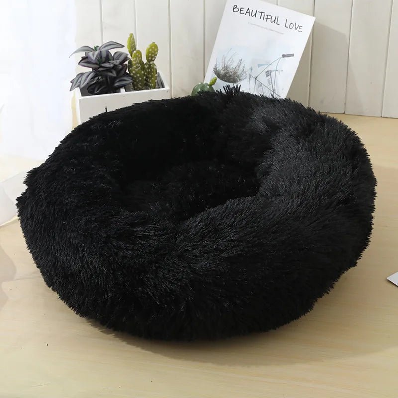 Anti Anxiety Warm Cozy Dog Calming Round Donut Bed-Wiggleez-Black-M- 20 in-Wiggleez