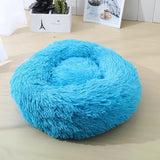 Anti Anxiety Warm Cozy Dog Calming Round Donut Bed-Wiggleez-Blue-M- 20 in-Wiggleez