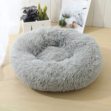 Anti Anxiety Warm Cozy Dog Calming Round Donut Bed-Wiggleez-Light Grey-M- 20 in-Wiggleez