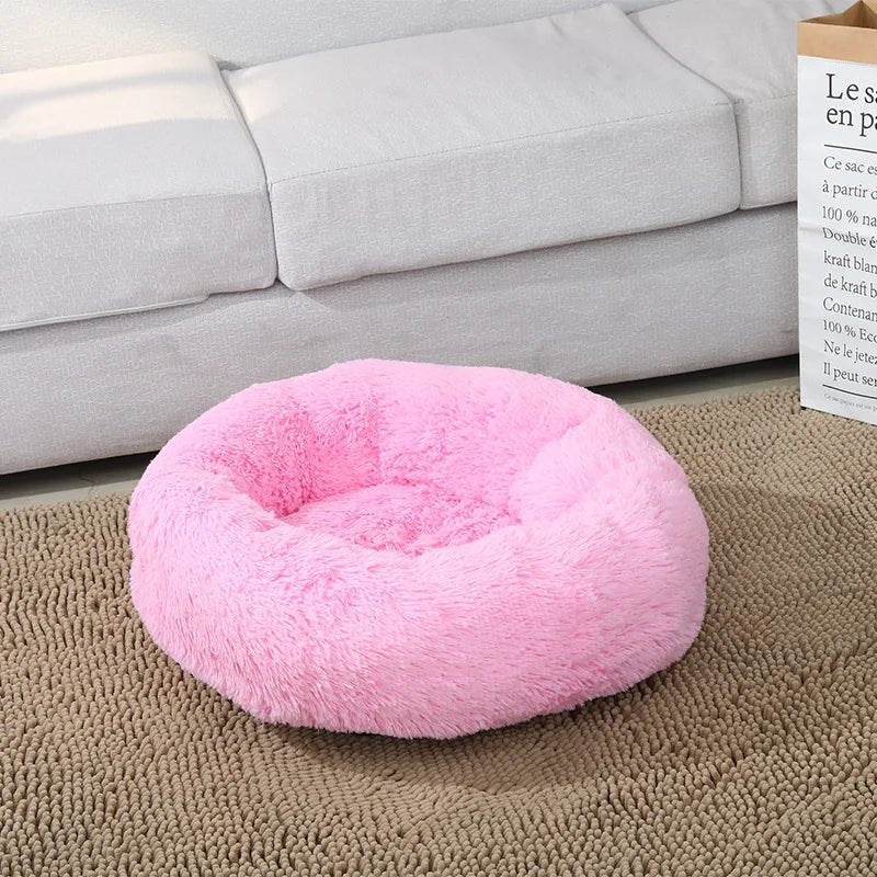 Anti Anxiety Warm Cozy Dog Calming Round Donut Bed-Wiggleez-Pink-M- 20 in-Wiggleez