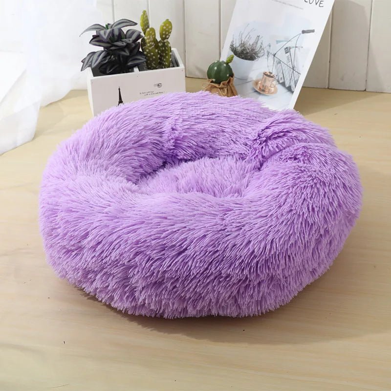 Anti Anxiety Warm Cozy Dog Calming Round Donut Bed-Wiggleez-Purple-M- 20 in-Wiggleez