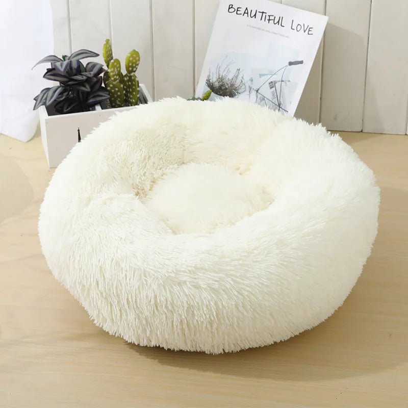 Anti Anxiety Warm Cozy Dog Calming Round Donut Bed-Wiggleez-White-M- 20 in-Wiggleez