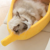 Cozy Warm Banana Shape Cat Bed Basket-Cat Warm Cozy Bed-Wiggleez-Yellow-S For under 3 Ibs-Wiggleez