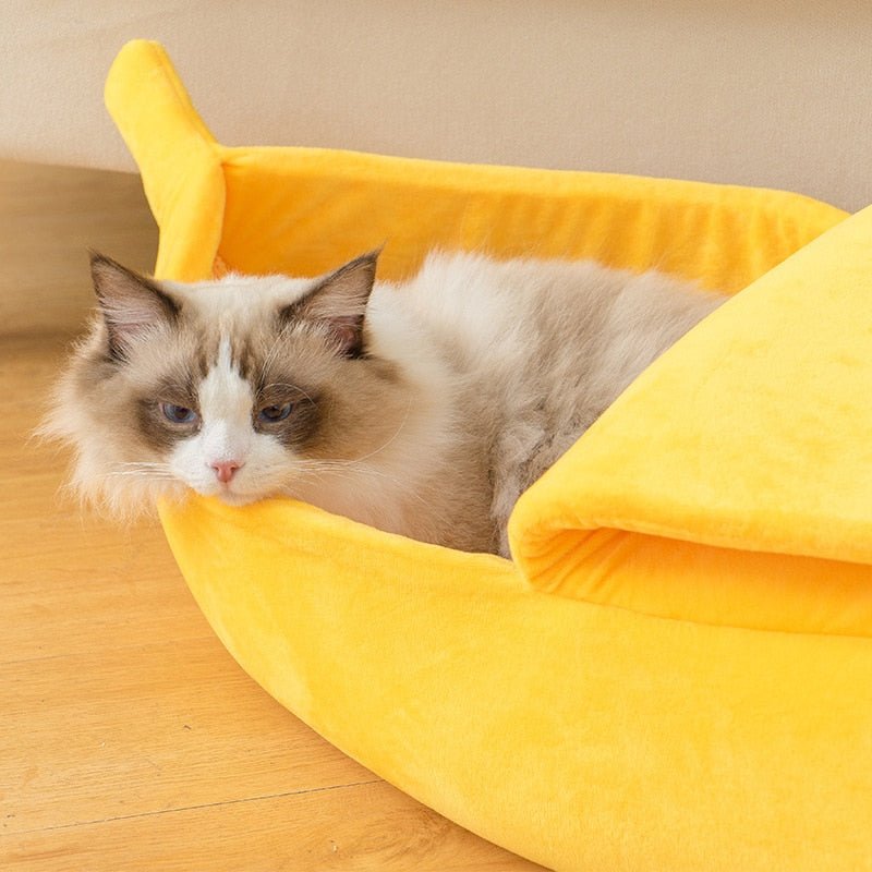 Cozy Warm Banana Shape Cat Bed Basket-Cat Warm Cozy Bed-Wiggleez-Yellow-S For under 3 Ibs-Wiggleez