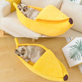 Cozy Warm Banana Shape Cat Bed Basket-Cat Warm Cozy Bed-Wiggleez-Yellow-S For under 3 Ibs-Wiggleez