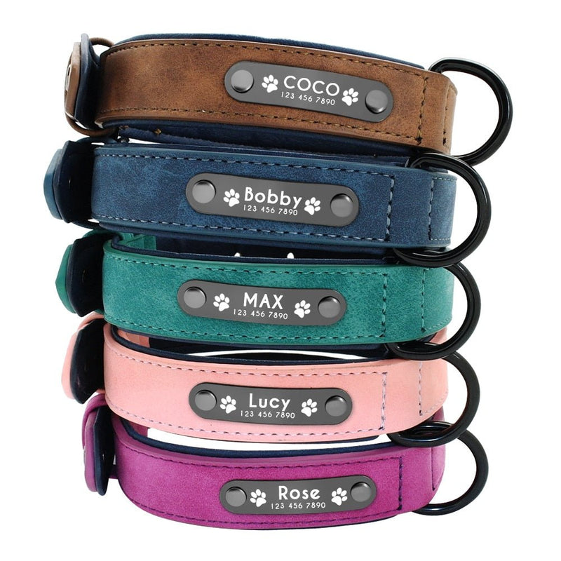 Custom Personalized Premium Leather Dog Collars & Leash Dogs-Wiggleez-Pink Collar-S-Wiggleez
