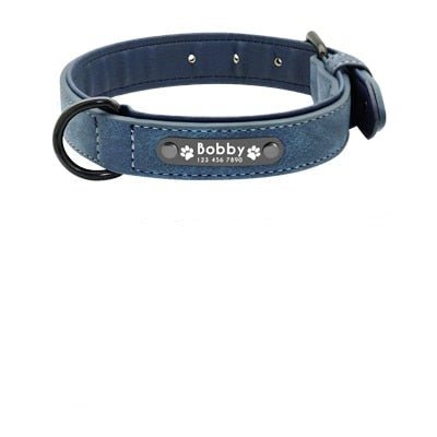 Custom Personalized Premium Leather Dog Collars & Leash Dogs-Wiggleez-Blue Collar-S-Wiggleez