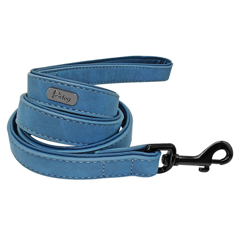 Custom Personalized Premium Leather Dog Collars & Leash Dogs-Wiggleez-Blue Leash-S-Wiggleez