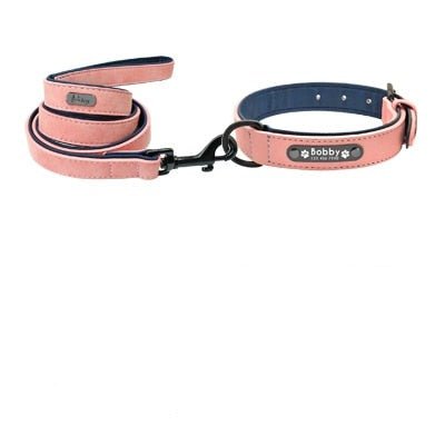 Custom Personalized Premium Leather Dog Collars & Leash Dogs-Wiggleez-Pink Set-S-Wiggleez