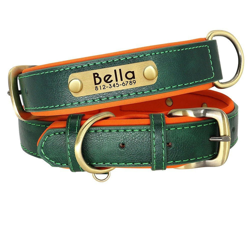 Customized Leather Engraved Soft Dog Collar-Wiggleez-Green-XS-Wiggleez