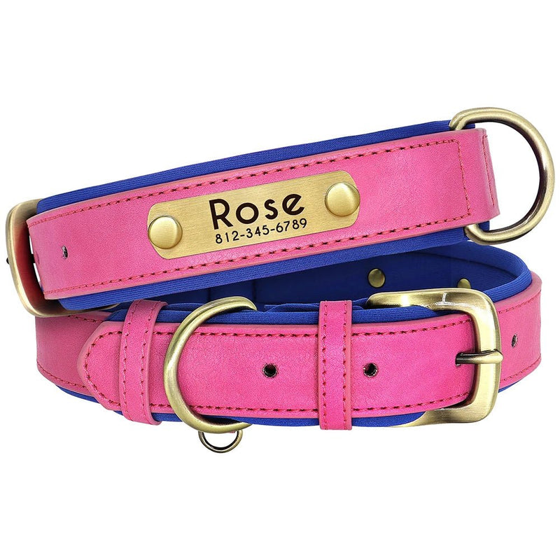 Customized Leather Engraved Soft Dog Collar-Wiggleez-Rose-XS-Wiggleez