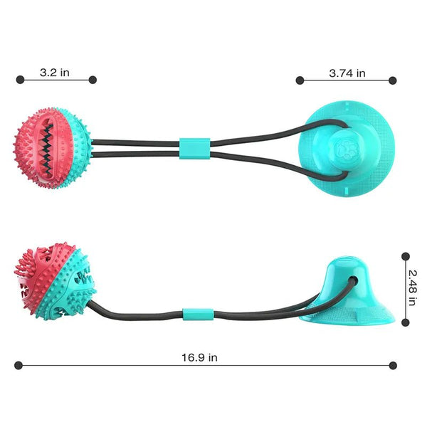 Dog Toy Ball Suction Cup Ropes Interactive Leaking Slow Feeder Chew Toy-Wiggleez-Turquoise-Wiggleez