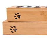 Dog and Cat Bamboo Plate Stainless Steel Double Bowl-Wiggleez-bamboo-29.5 x14 x 5CM-Wiggleez