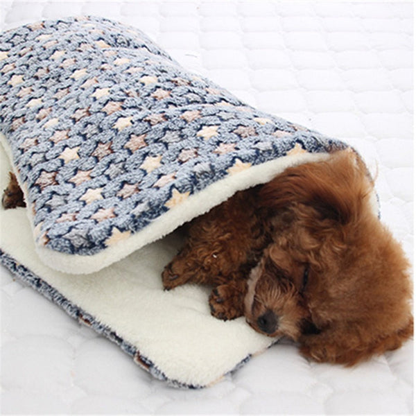 Dogs Cats Thick Fleece Warm Cozy Contemporary Sleeping Bed Blanket Mat Rug-Wiggleez-Blue Stars-S-Wiggleez