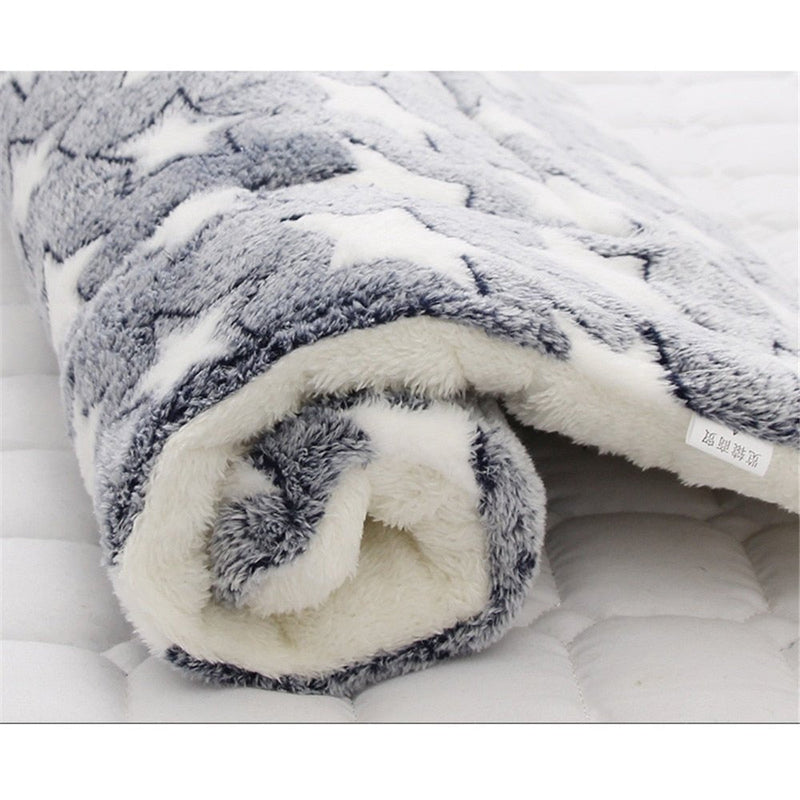 Dogs Cats Thick Fleece Warm Cozy Contemporary Sleeping Bed Blanket Mat Rug-Wiggleez-Blue White Star-S-Wiggleez