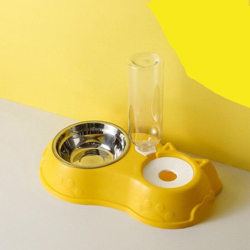 Feeder Bowl Dispenser With Water Bottle-Wiggleez-Yellow-Wiggleez