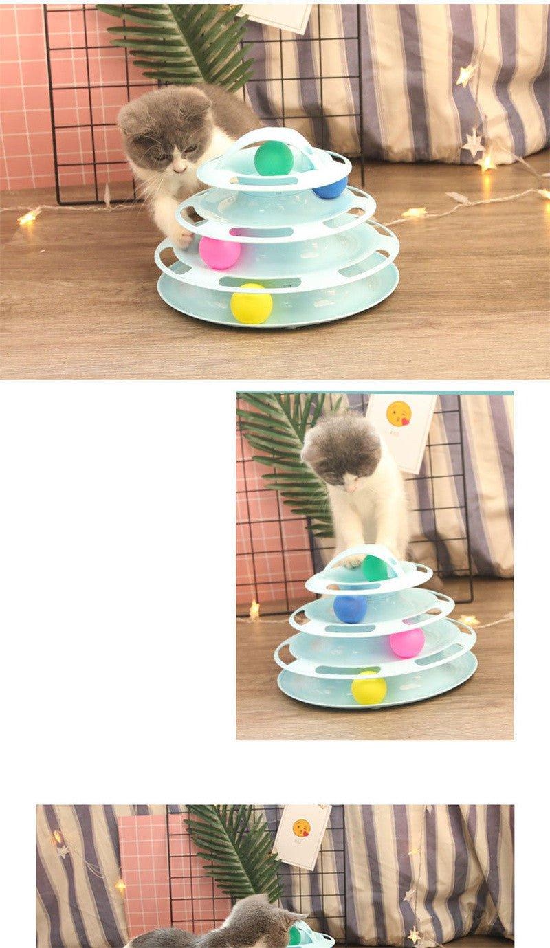 Four-Tier Ball Track Interactive Cat Tower Toy-Wiggleez-Blue-Wiggleez