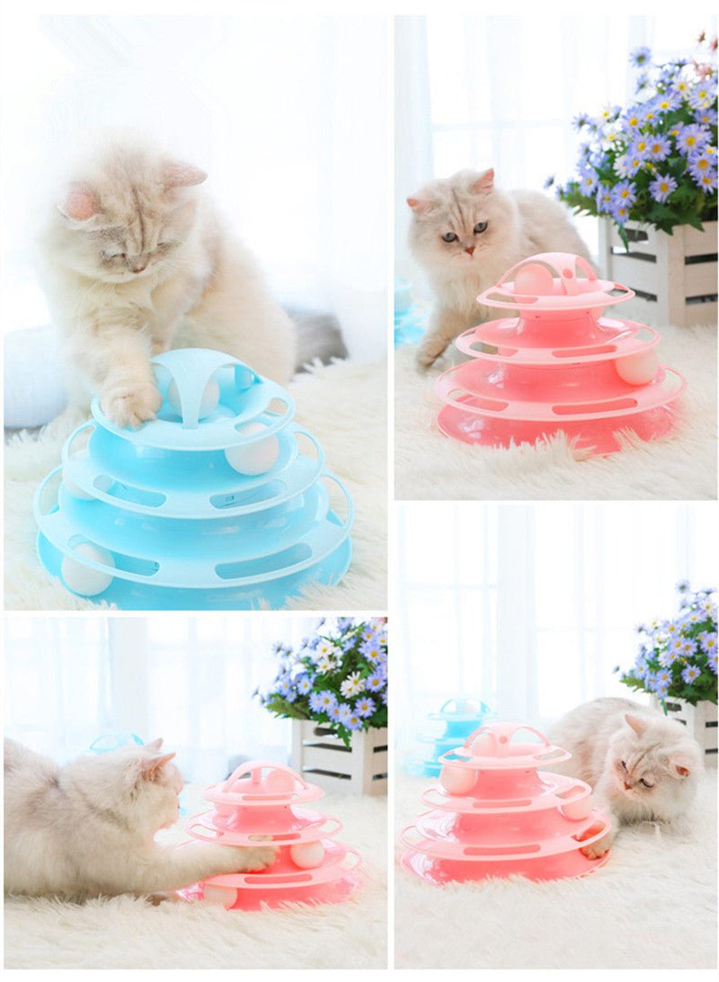 Four-Tier Ball Track Interactive Cat Tower Toy-Wiggleez-Blue-Wiggleez