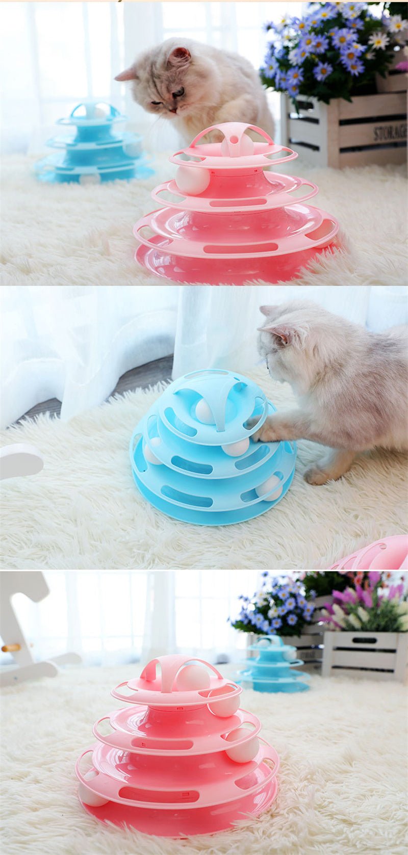 Four-Tier Ball Track Interactive Cat Tower Toy-Wiggleez-Blue-Wiggleez