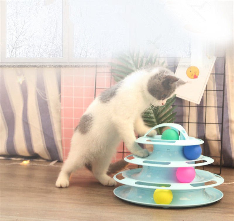 Four-Tier Ball Track Interactive Cat Tower Toy-Wiggleez-Blue-Wiggleez