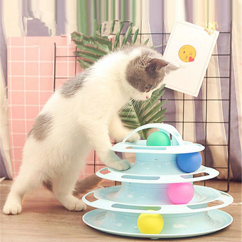 Four-Tier Ball Track Interactive Cat Tower Toy-Wiggleez-Blue-Wiggleez