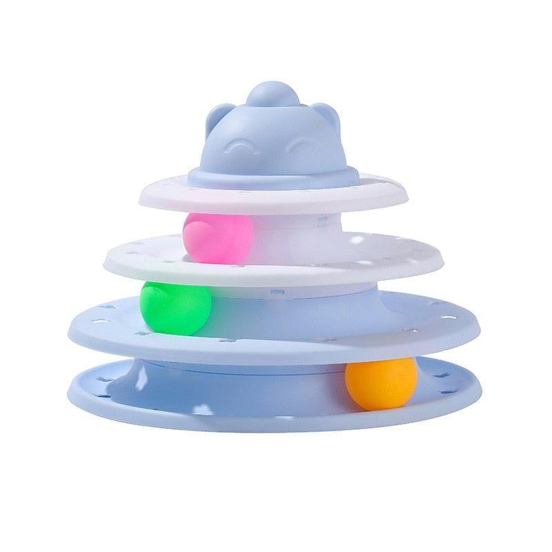 Four-Tier Ball Track Interactive Cat Tower Toy-Wiggleez-White Blue-Wiggleez