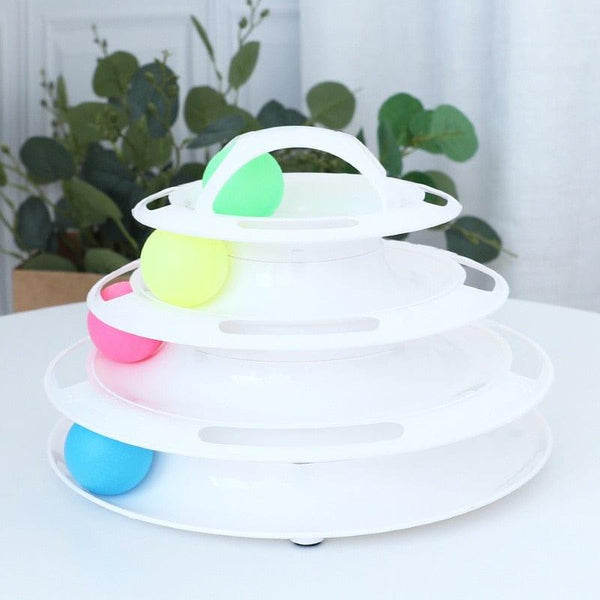 Four-Tier Ball Track Interactive Cat Tower Toy-Wiggleez-White-Wiggleez