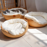 Handmade Bamboo Wicker Small Dog & Cat Sofa Bed-Wiggleez-Bed with White Pillow-S - 13 in-Wiggleez