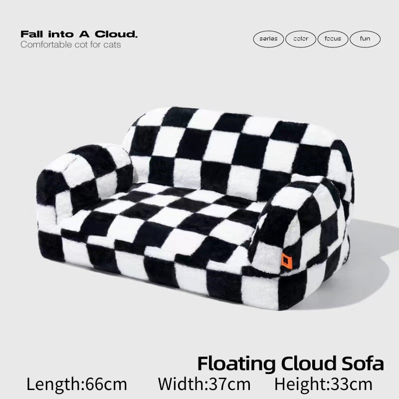 Modern Luxury Small Dog Cat Nest Sofa Bedding-Wiggleez-Black/ White Checkered Floating Cloud Sofa Bed-Wiggleez
