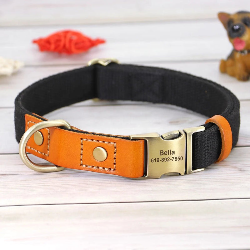Nylon Customized Personalized Dog Collar Leash Name ID Tag-Wiggleez-Black Collar-S-Wiggleez