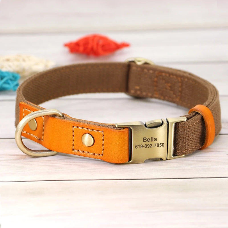 Nylon Customized Personalized Dog Collar Leash Name ID Tag-Wiggleez-Brown Collar-S-Wiggleez