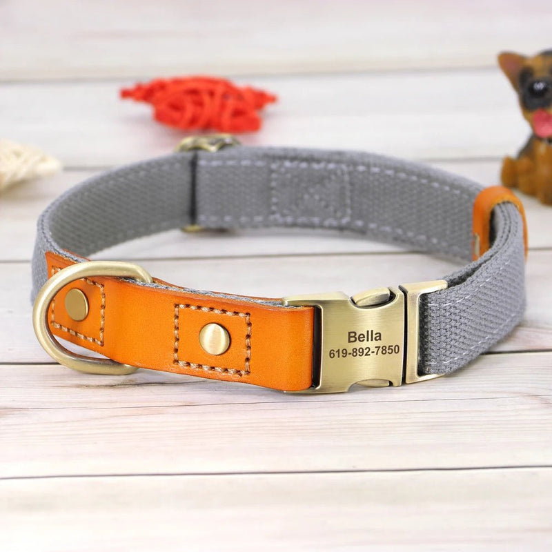 Nylon Customized Personalized Dog Collar Leash Name ID Tag-Wiggleez-Gray Collar-S-Wiggleez